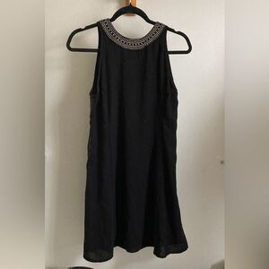 Sleeveless Black Dress with Embellished Collar Medium